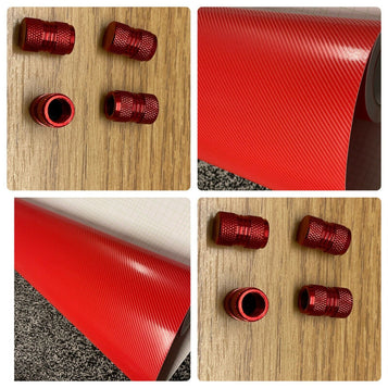 Car Vinyl wrap RED 4D Carbon Fibre Film( 30cm x 1.52m )Free Tyre Valve Caps