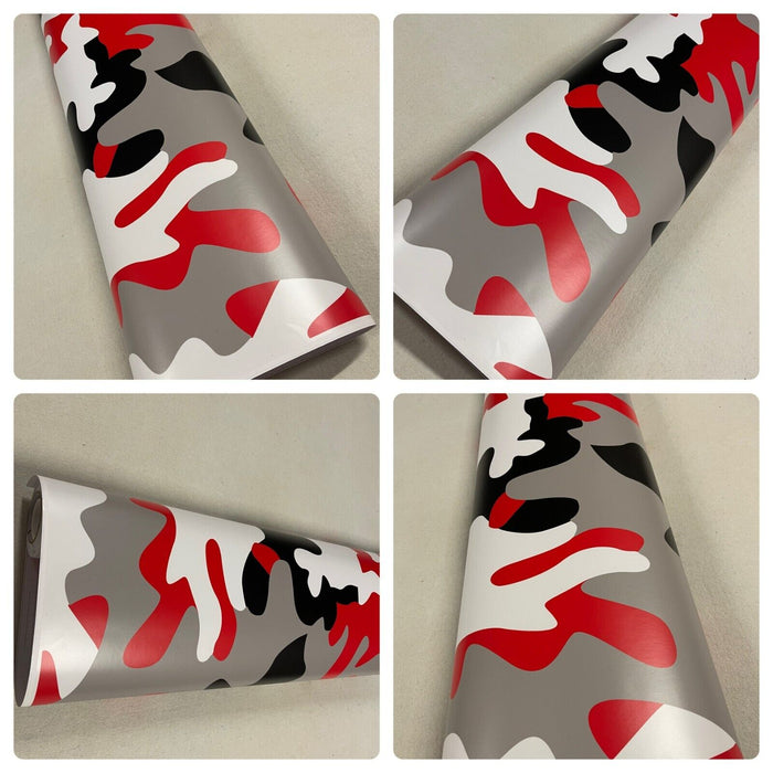 Red and White  CAMOUFLAGE Car Vinyl Wrap Film DIY Waterproof Auto Motorcycle Air Bubble Free