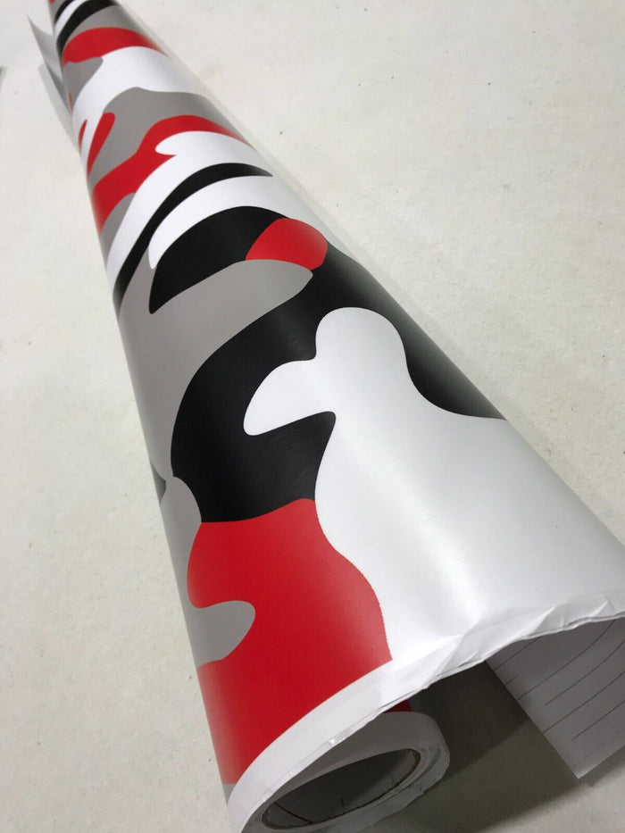 Red and White  CAMOUFLAGE Car Vinyl Wrap Film DIY Waterproof Auto Motorcycle Air Bubble Free