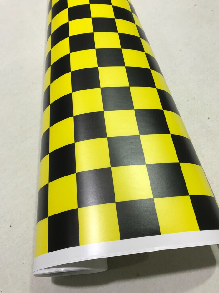 Check BLACK and YELLOW  CHECK CHEQUERED MATT CAR VINYL WRAP AUTO WRAPPING GRAPHIC stickerbomb Car Roof